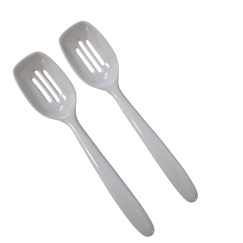 Set of 2 Hutzler Mini Slotted Spoons White Melamine #516 7.5" Vintage Thailand